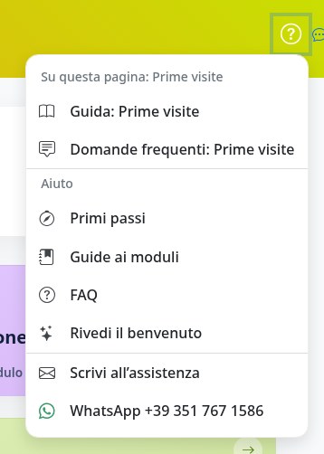 Il menu Aiuto nella pagina Prime visite